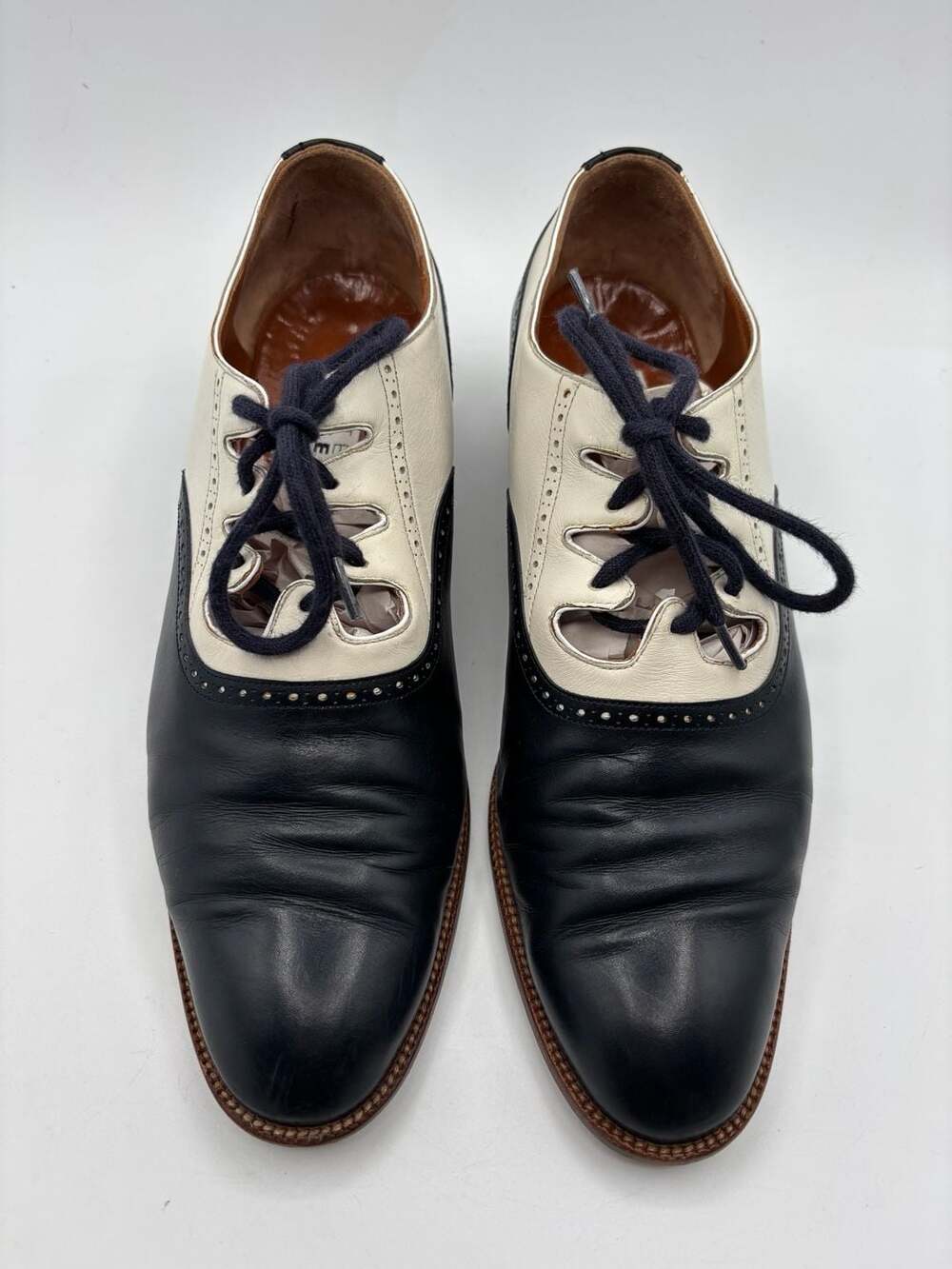 Fratelli Rossetti Women's Two-Tone Black and White Leather Brogue Lace-Up Heels